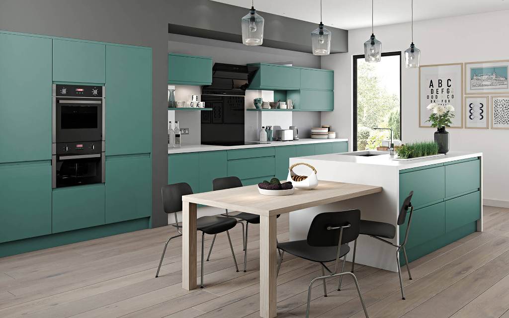 Marino Liberty Green Handleless J Pull Replacement Kitchen Doors