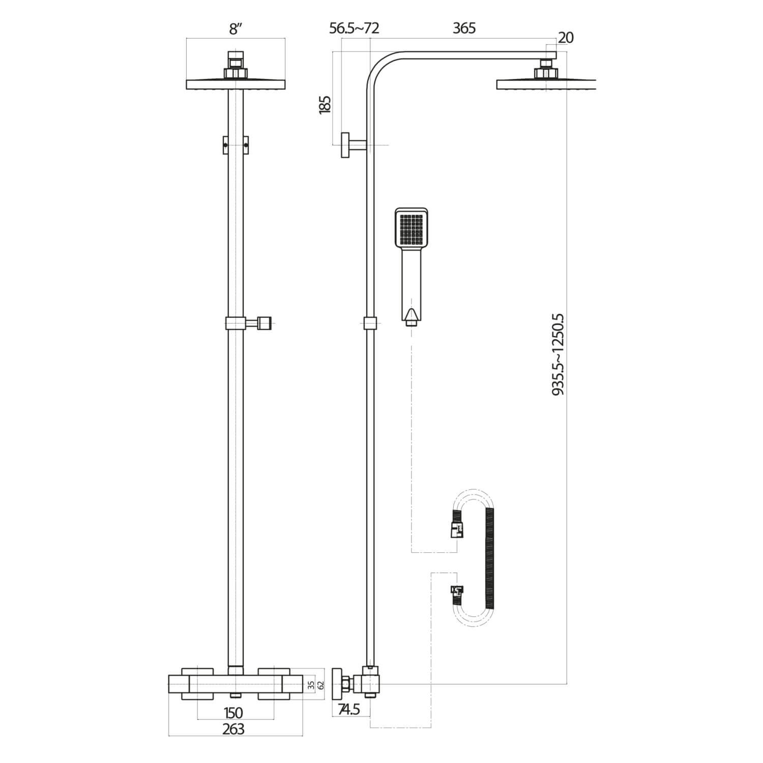 Elliot Square Rigid Riser Shower in Brushed Brass SK700_2