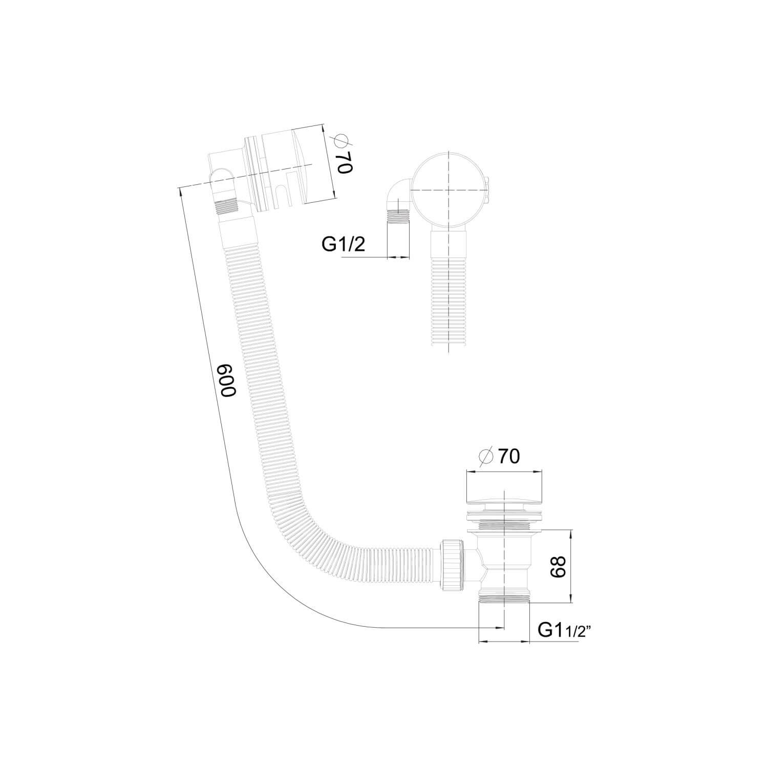 Round Bath Filler with Sprung Waste and Overflow - Chrome WASTE89P_2
