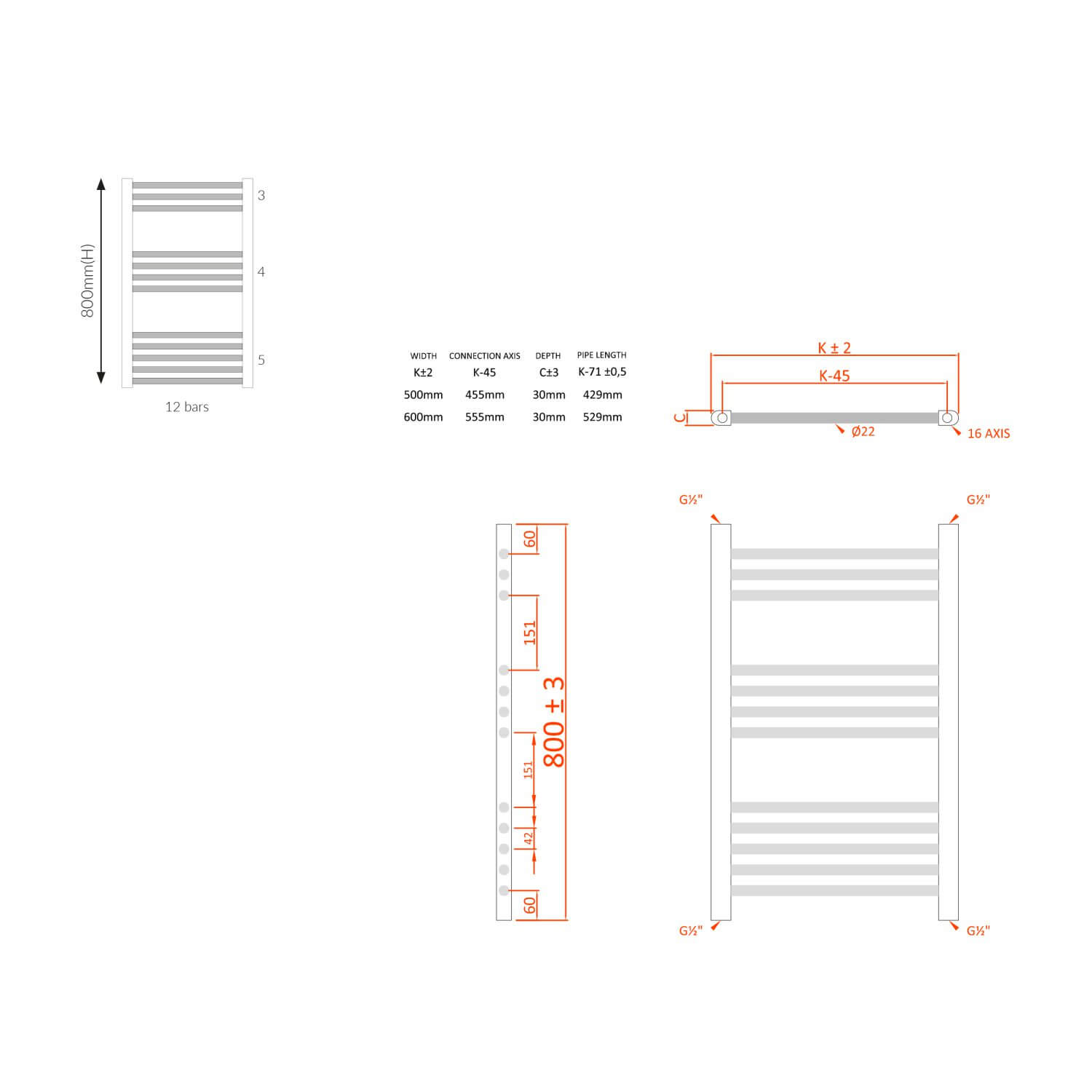 Chrome Ladder Towel Rail 500 X 800 RAIL-001_2