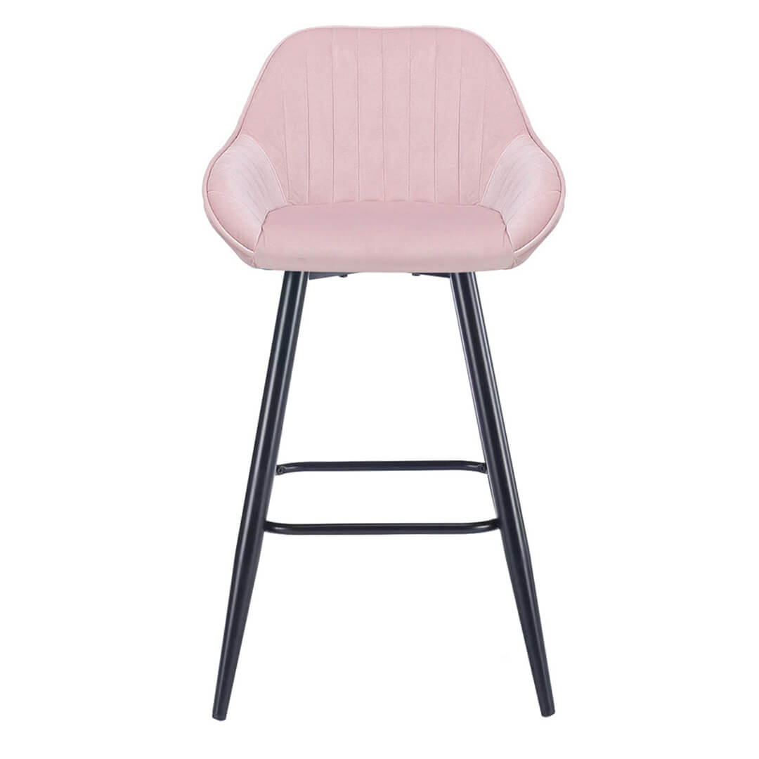 AURORA-Velluto-Velvet-Bar-Stool-Pink-Front