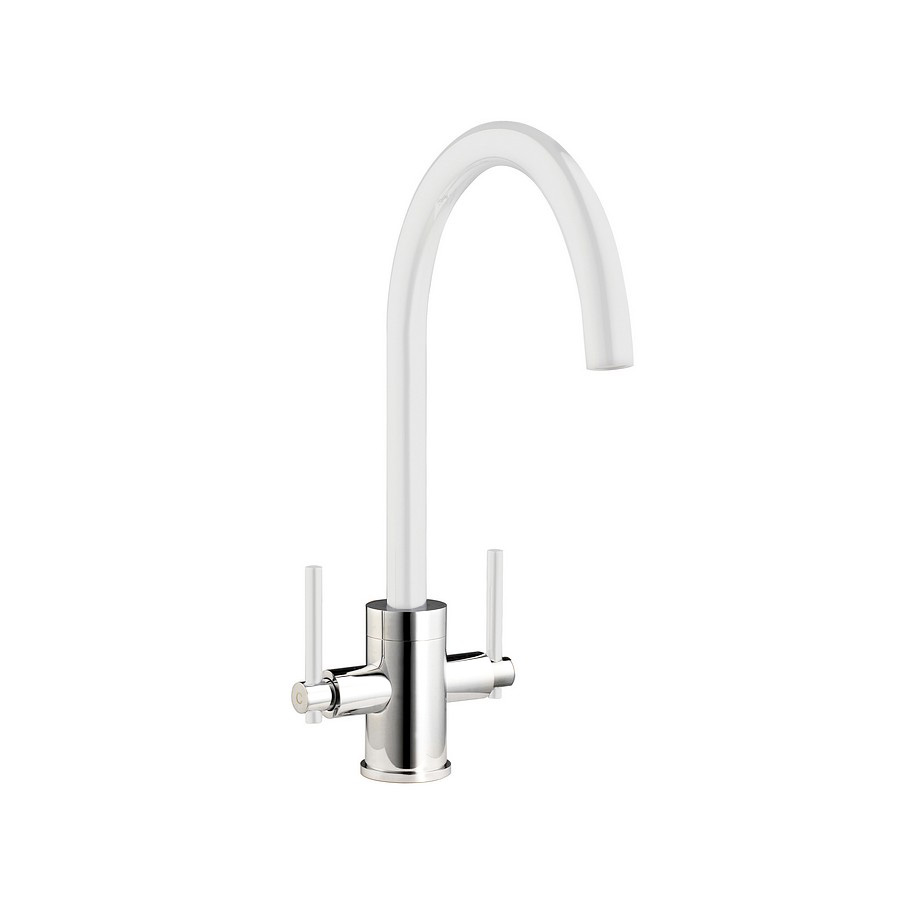 Douro White and Chrome Twin Lever Mixer Tap