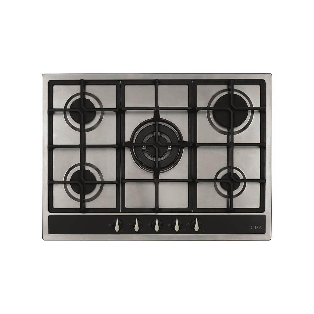 CDA HG7351SS 68cm 5 Ring Gas Hob, Cast Iron Supports, Stainless Steel