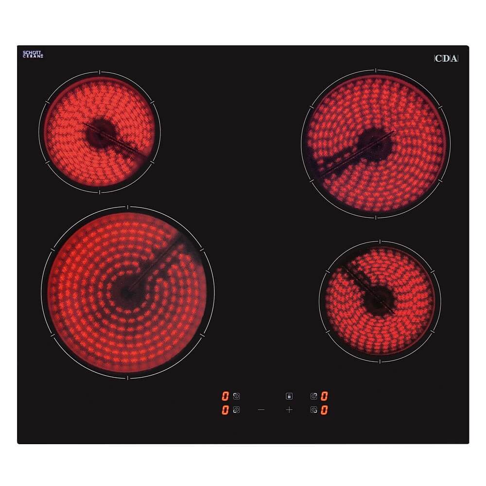CDA HC6621FR 58cm 4 Zone Ceramic Hob, Frameless, Black Glass
