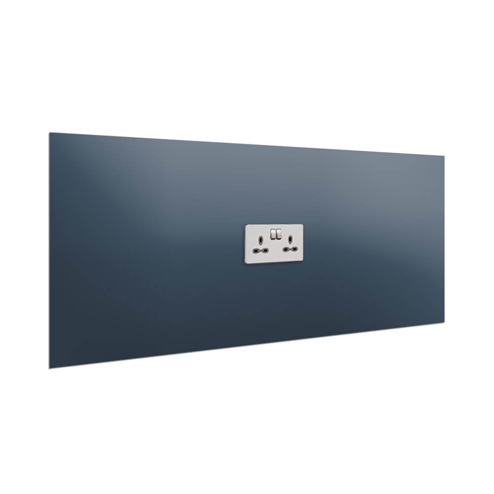 Aurora Painted Glass Splashback - 400mm High with 1 x Socket Cutout - Eiffel Blue
