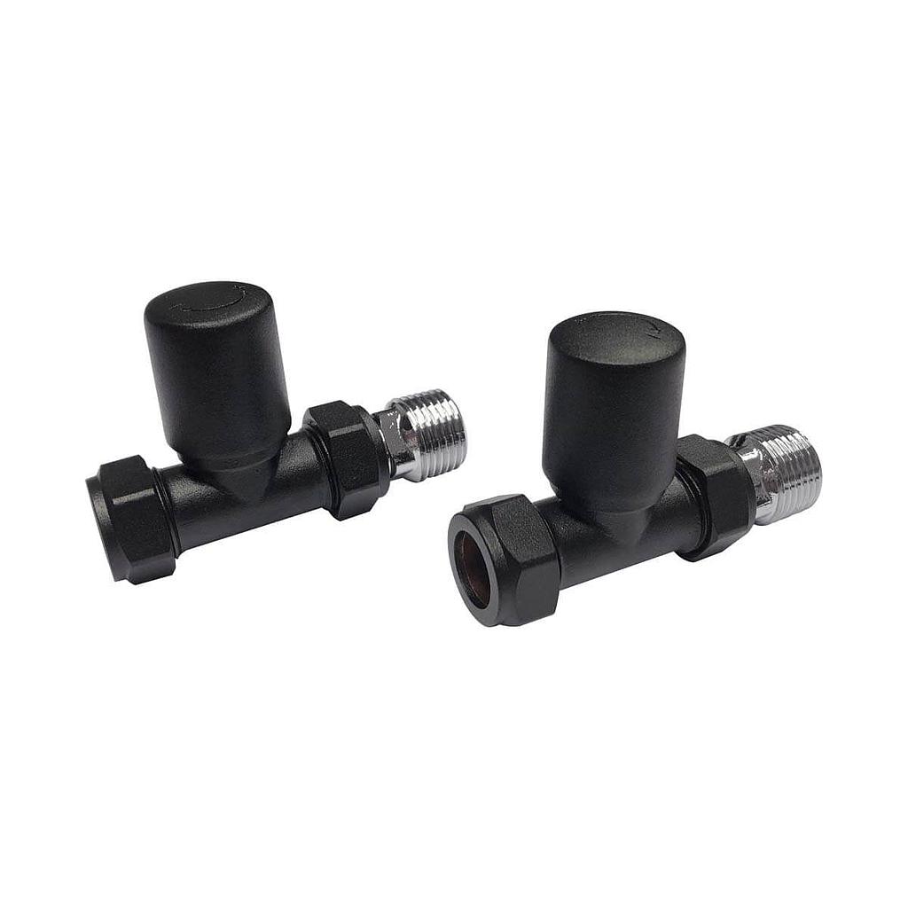 Black Modern Towel Rail Valves Straight (Pair)