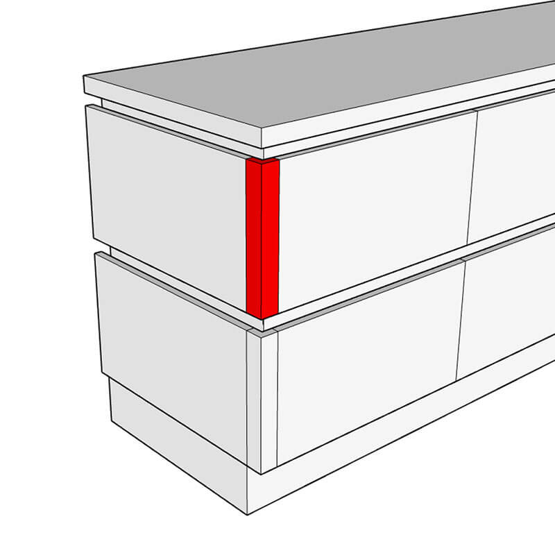 1 x Senza External Corner Post - 325 x 46 x 46mm (For use with TH 2 Pan Drawer Units)