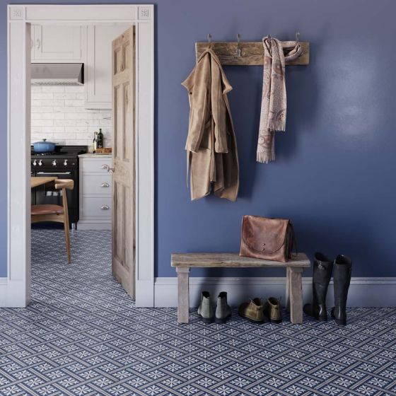 Mondrian Navy Blue Patterned Vitrified Ceramic Tiles - Pack of 13 (1.46mÂ²)