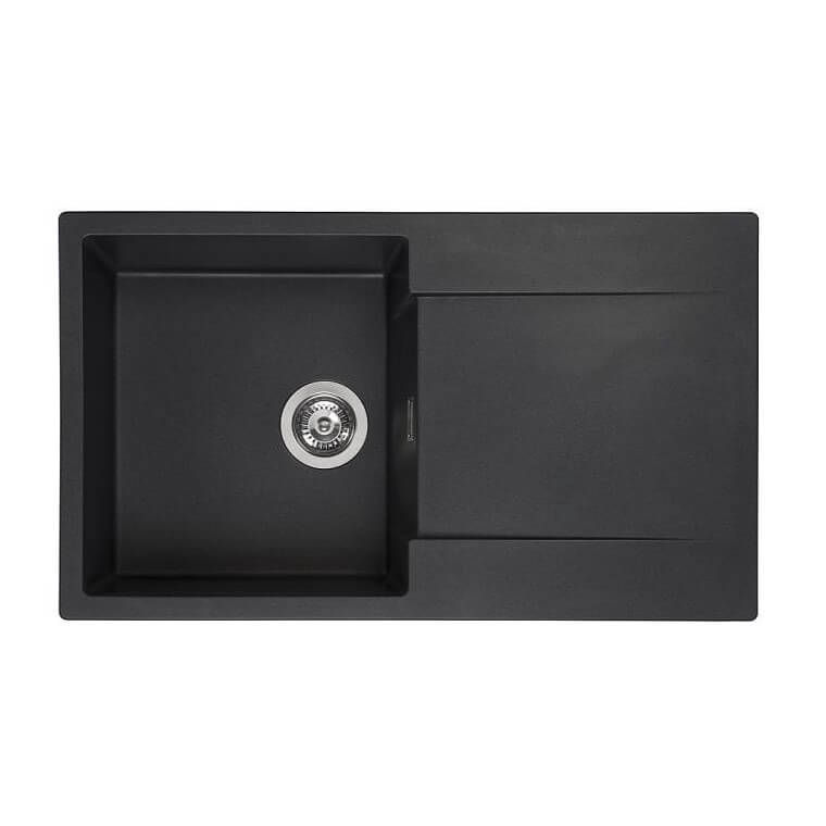 Reginox AMSTERDAM Single Bowl & Drainer Black Granite Sink - 860mm Wide