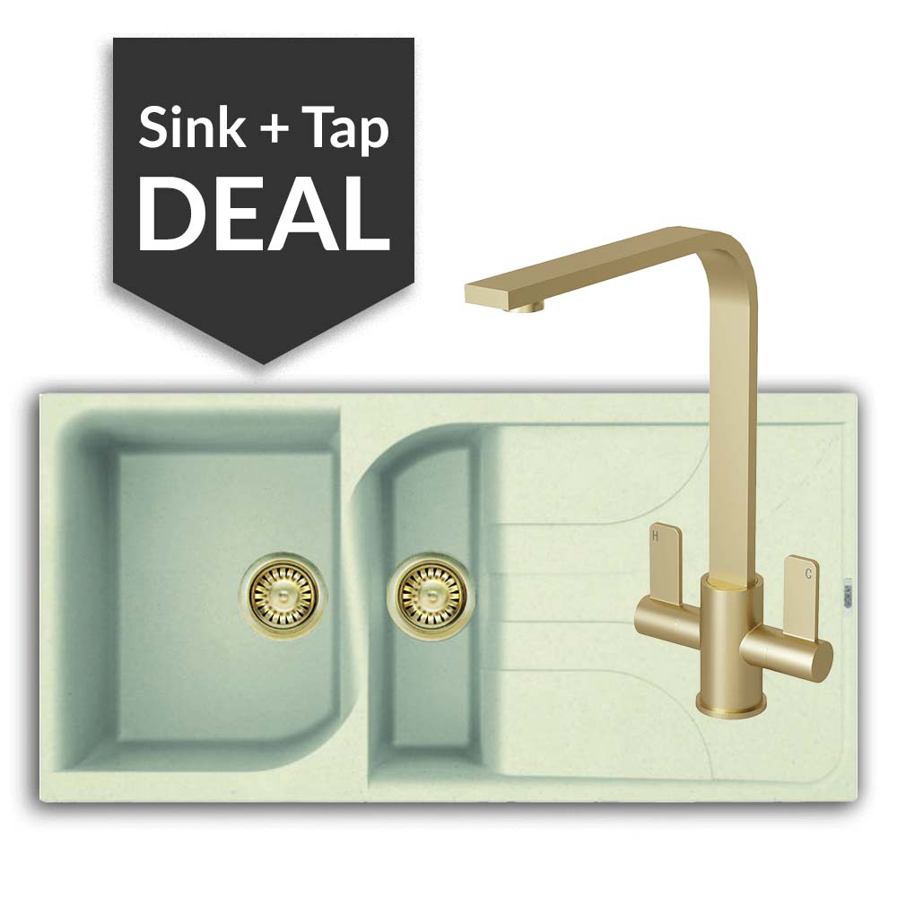Quartz Cream 1.5 Bowl Sink & Mesa Brass Tap Pack