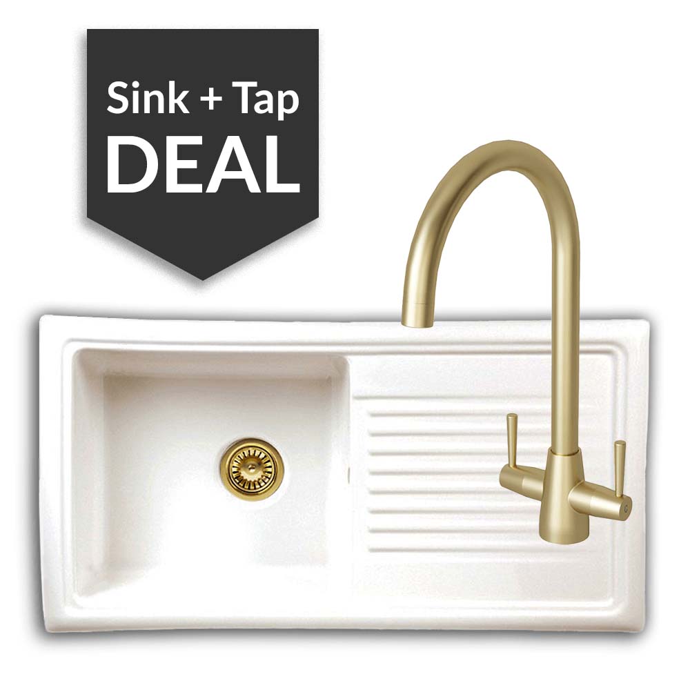 Ceramic Single Bowl Sink & Cascade Brass Tap Pack