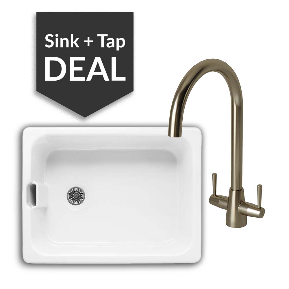 600mm Single Belfast Sink & Cascade Brushed Steel Tap Pack