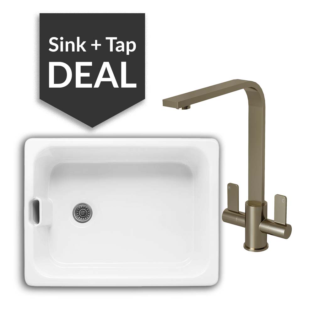 600mm Single Belfast Sink & Mesa Brushed Steel Tap Pack