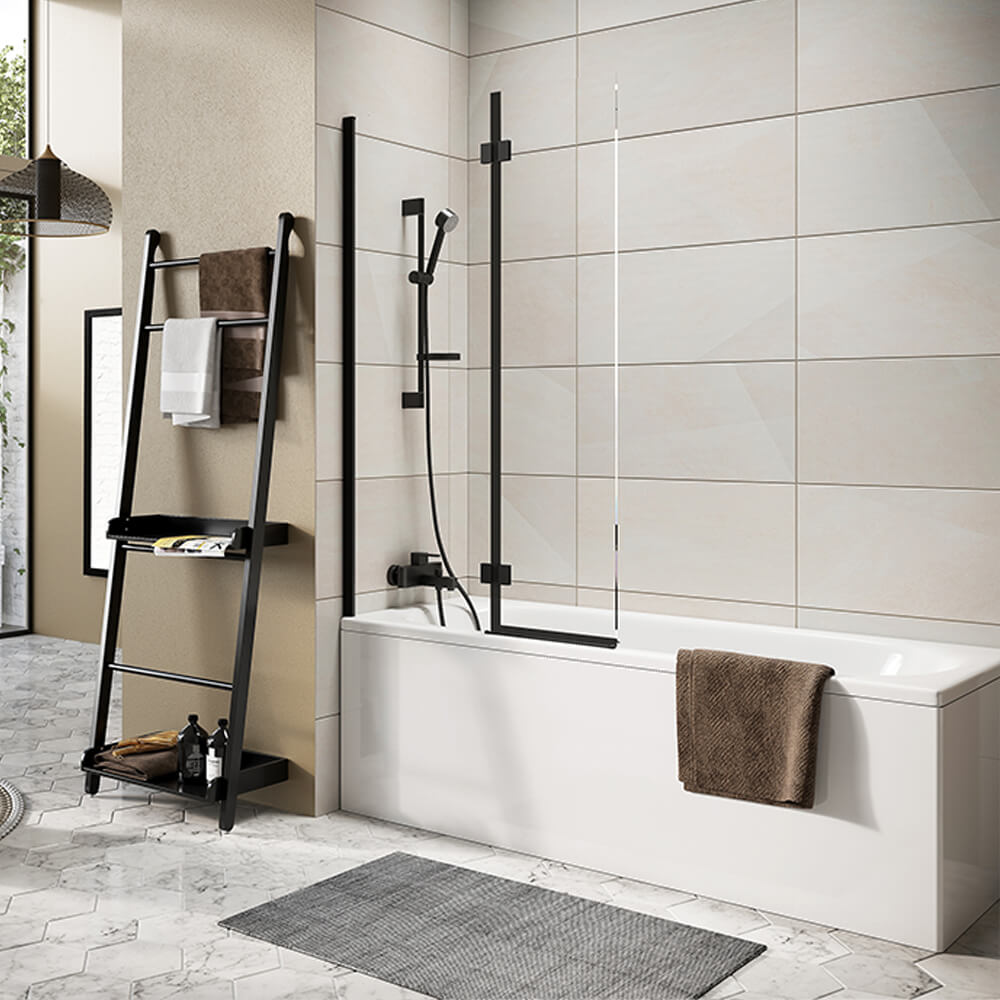 Inward opening Bath Screen - Black 