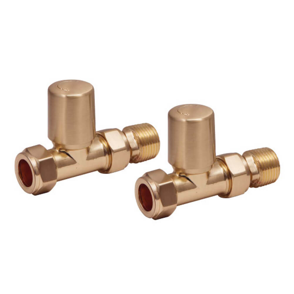 Brushed Brass Radiator Valves Straight (Pair)