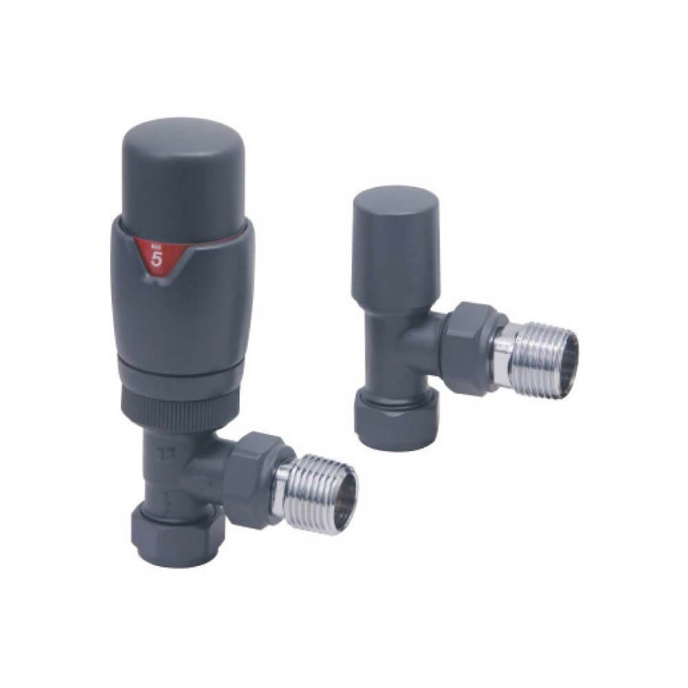 Anthracite Radiator Designer Valves Angled (Pair)