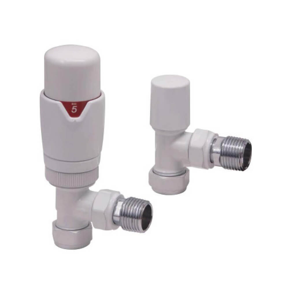 White Radiator Designer Valves Angled (Pair)