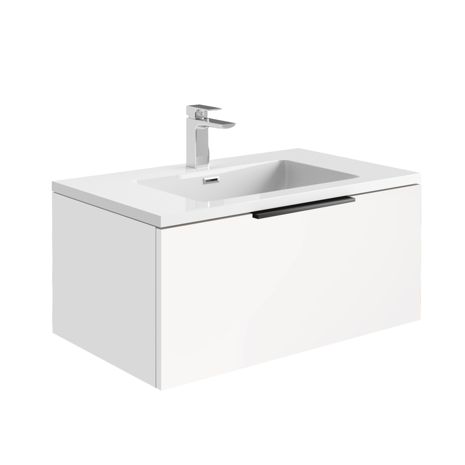 Ambience 800 LED Cabinet - Matte White with White Basin & Black Handle (Complete)