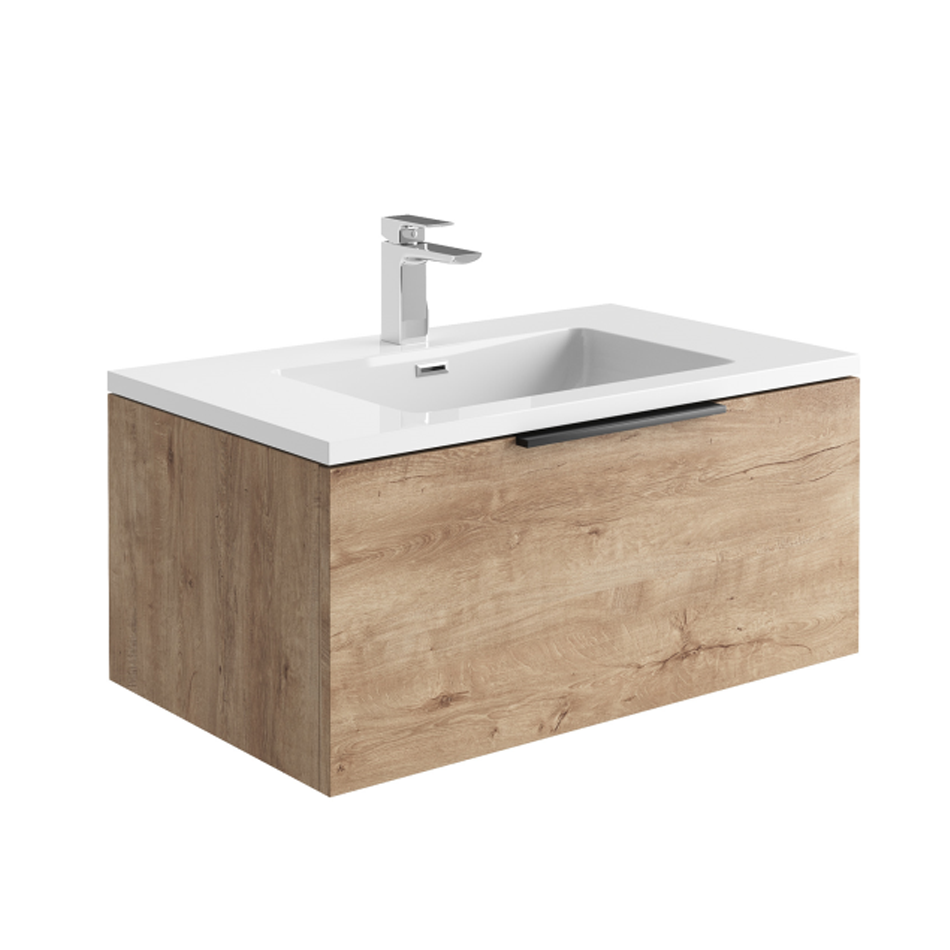 Ambience 800 LED Cabinet - Rustic Oak with Grey Basin & Black Handle (Complete)