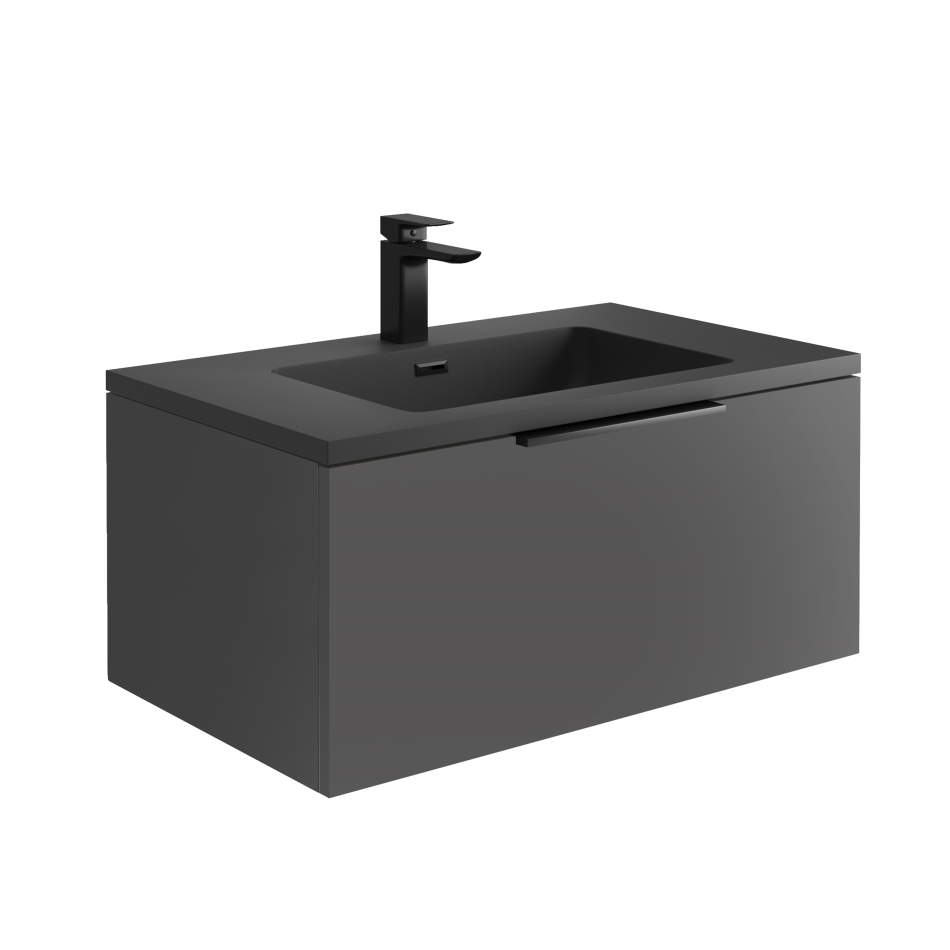 Ambience 800 LED Cabinet - Matte Grey with Grey Sink & Black Handle (Complete)
