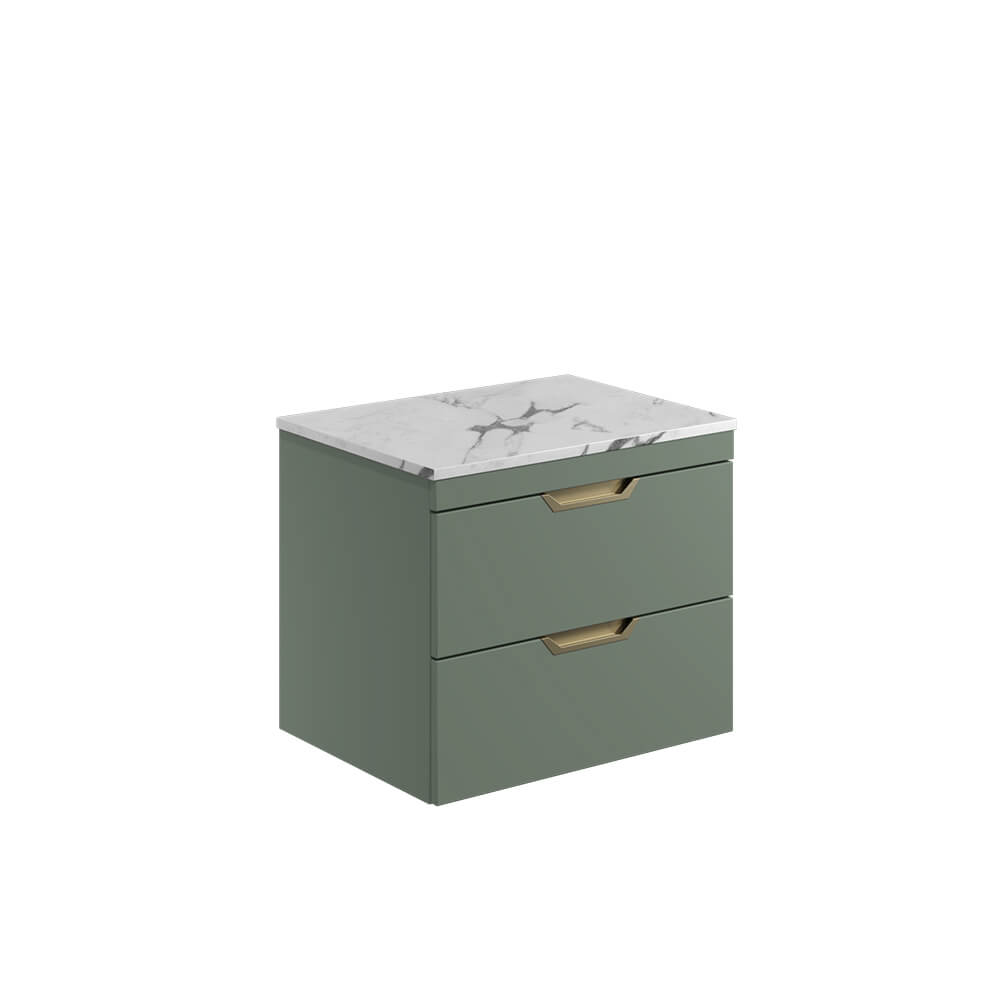 Aubrey 600 Cabinet With Carrara Marble Worktop - Reed Green (Complete)