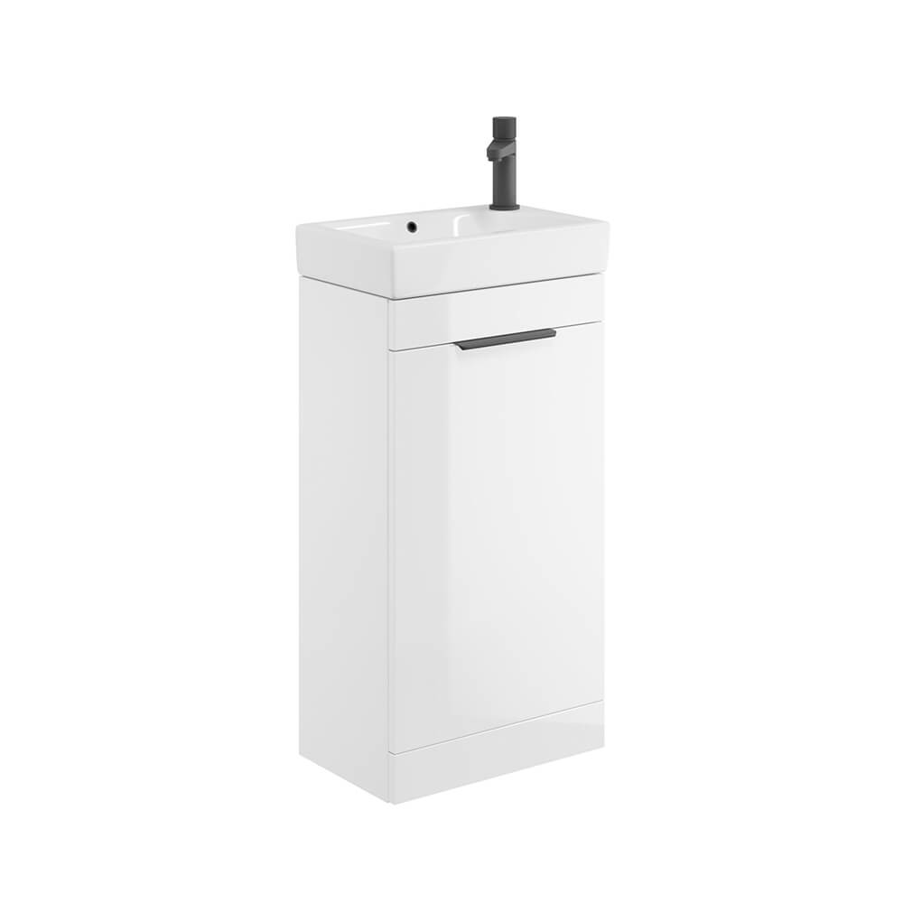 Esme 450 Cloakroom Unit - Gloss White with Black Handle (Complete)