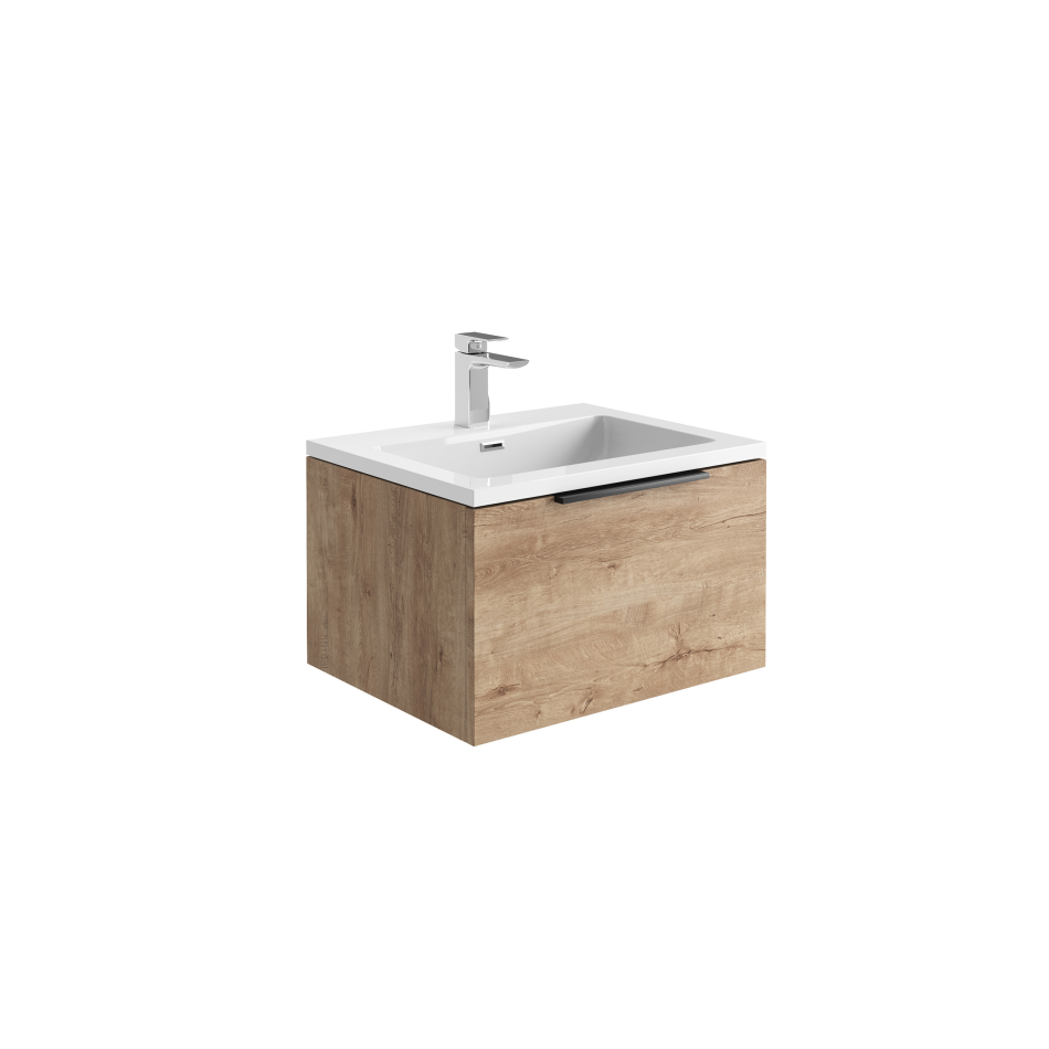 Ambience 600 LED Cabinet - Rustic Oak with White Basin & Chrome Handle (Complete)