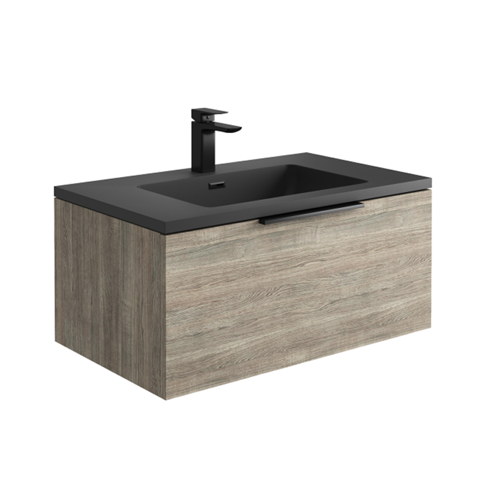 Ambience 800 LED Cabinet - Grey Oak with White Basin & Brushed Brass Handle (Complete)
