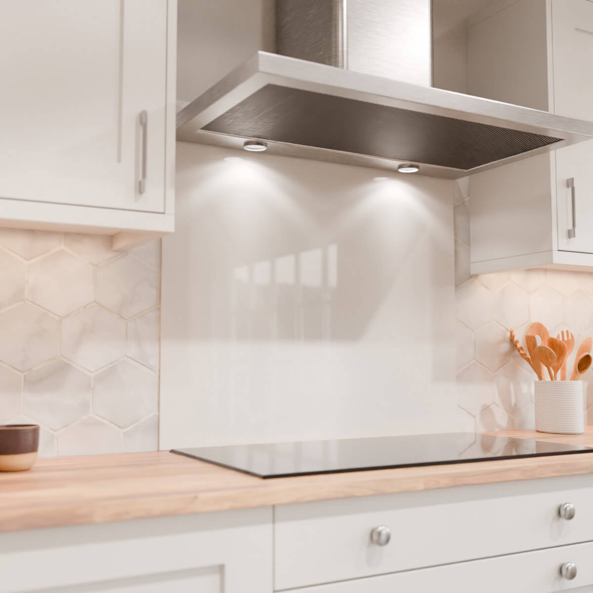 Aurora Painted Glass Hob Splashback - Standard Sizes - White Grey
