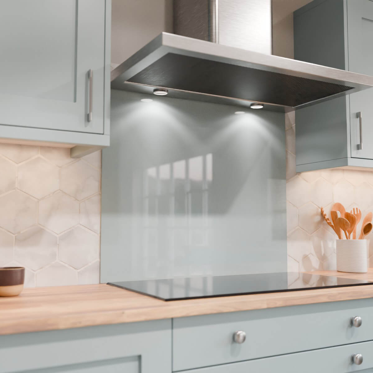 Aurora Painted Glass Hob Splashback - Standard Sizes - Fjord
