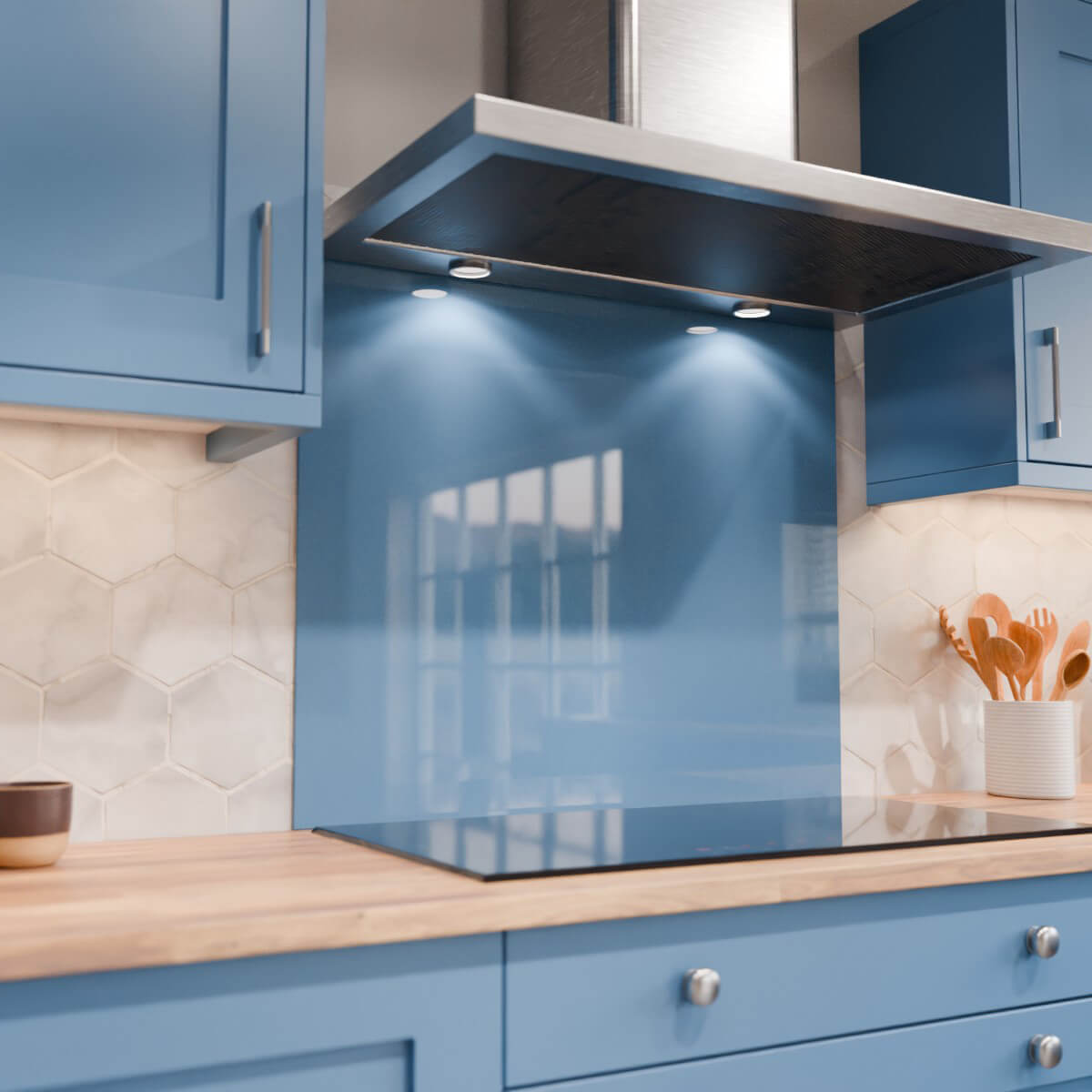 Aurora Painted Glass Hob Splashback - Custom Size - Cornflower