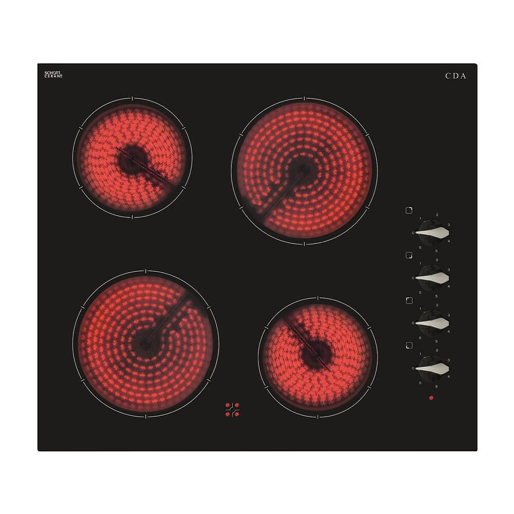 CDA HC6212FR 4 Zone Ceramic Hob, Frameless, Black Glass