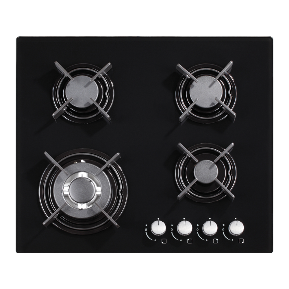 BEKIA 60cm Black Glass 4 Burner Nat Gas Hob