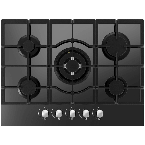 BEKIA 70cm Black Glass 5 Burner Nat Gas Hob