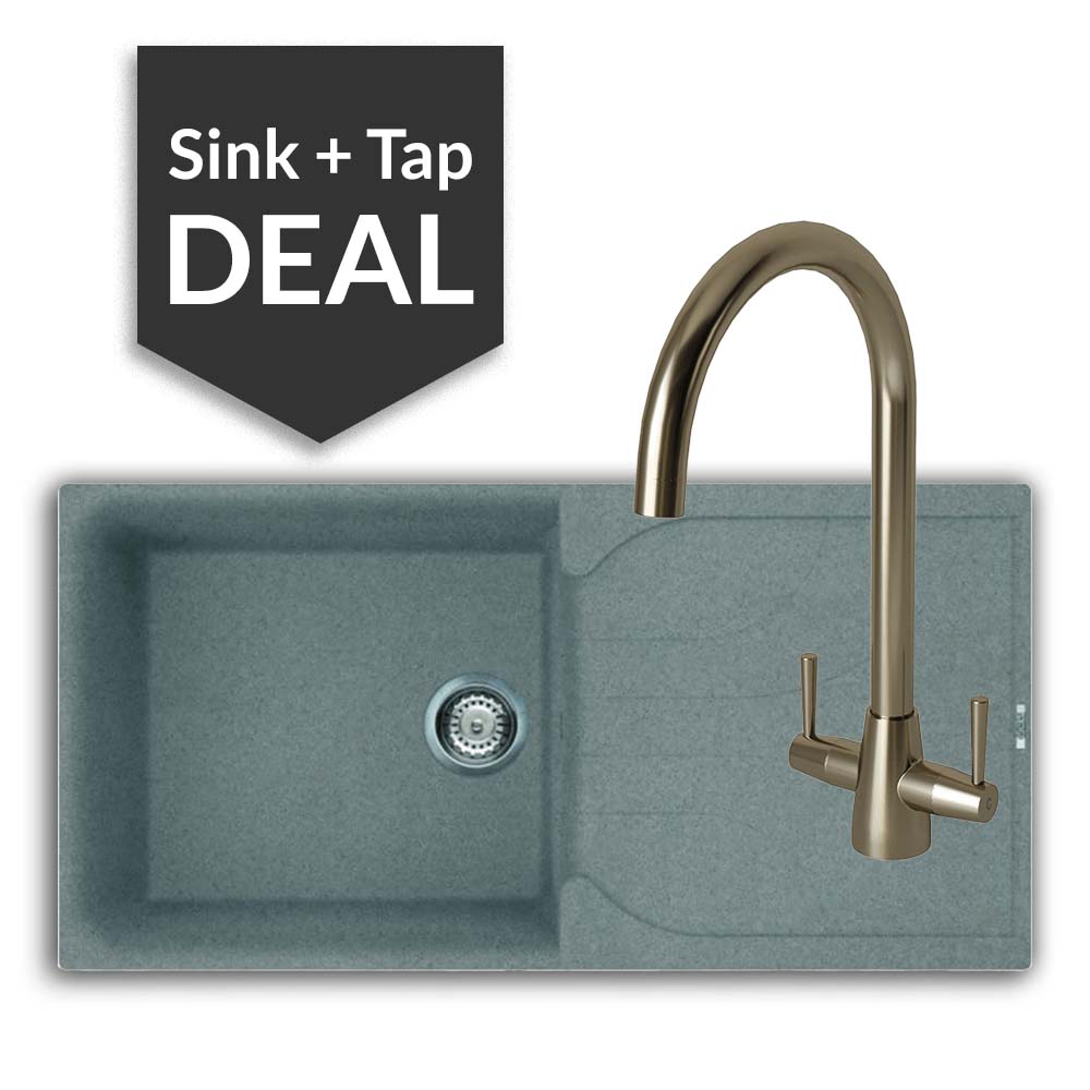 Quartz Titanium Large Single Bowl Sink & Cascade Brushed Steel Tap Pack - 2024