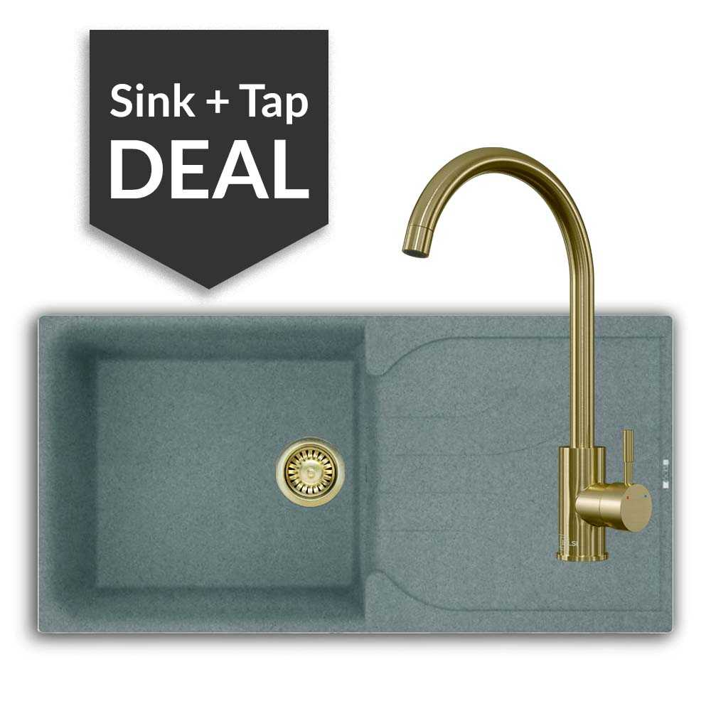 Quartz Titanium Large Single Bowl Sink & Varone Brass Tap Pack - 2024