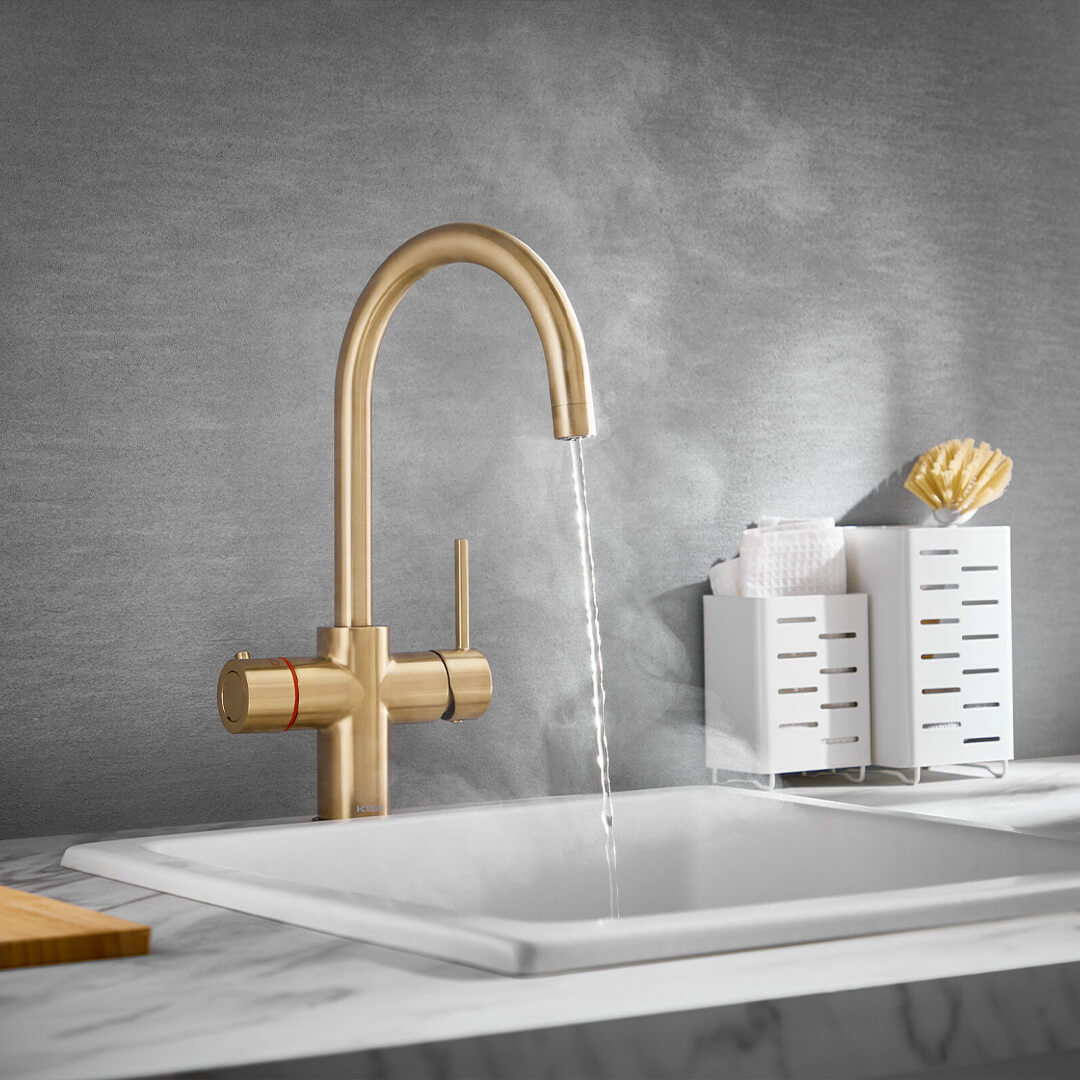 KoGE 3-in-1 Swan Spout Boiling Hot Water Tap | Brushed Brass