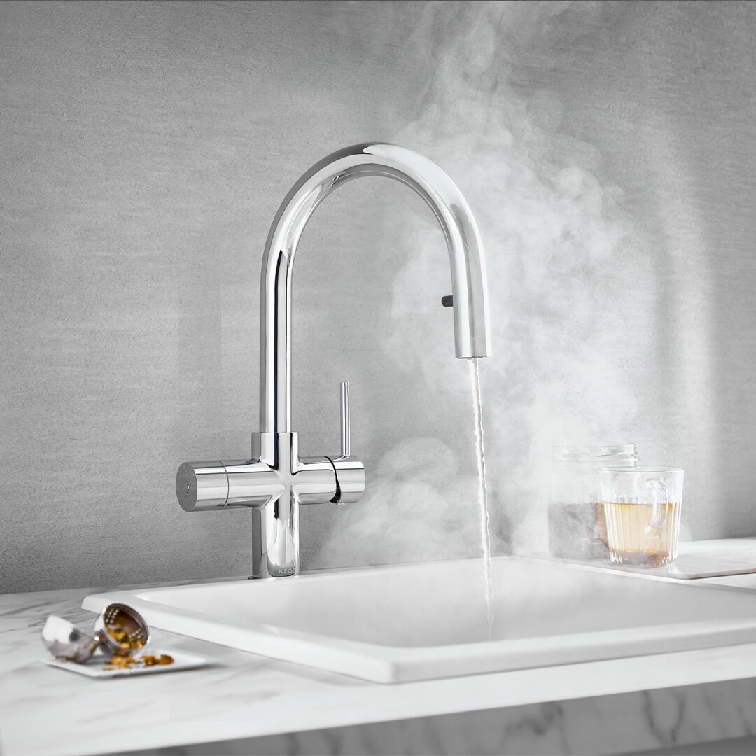 KoGE 4-in-1 Swan Spout Boiling Hot Water Tap with Pull Out Hose | Chrome