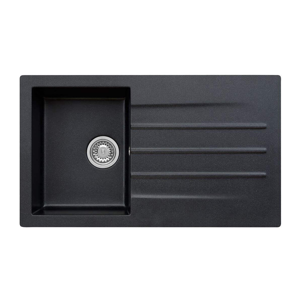 Reginox VALENCE Single Bowl & Drainer Black Granite Sink - 860mm Wide