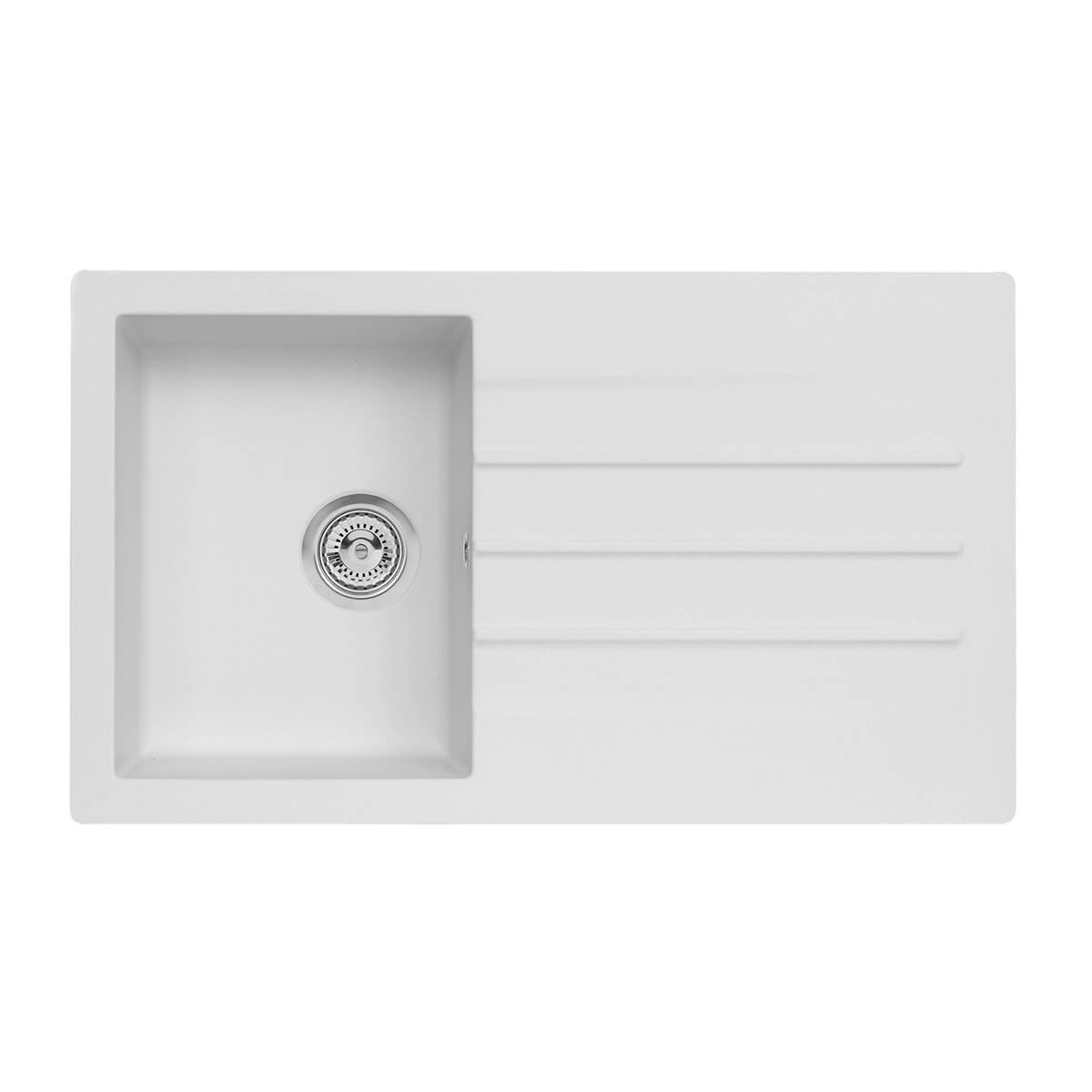 Reginox VALENCE Single Bowl & Drainer White Granite Sink - 860mm Wide