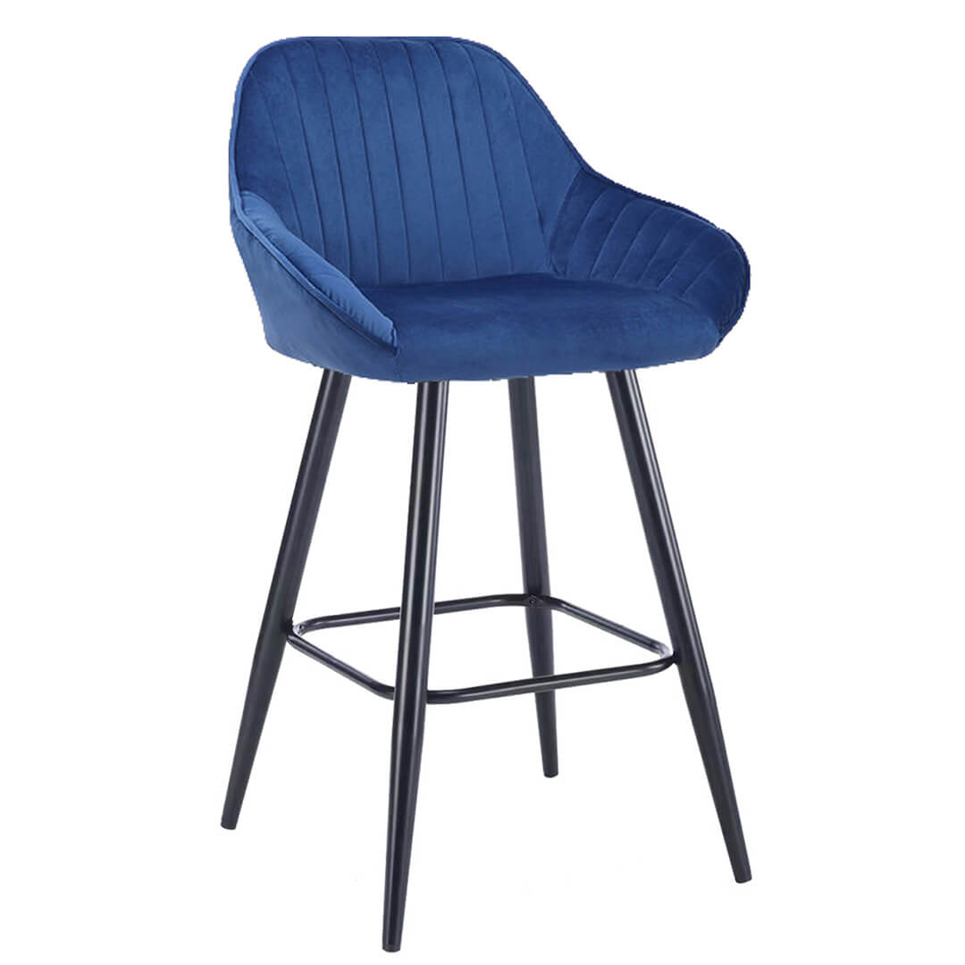 AURORA Velluto Velvet Bar Stool - Blue