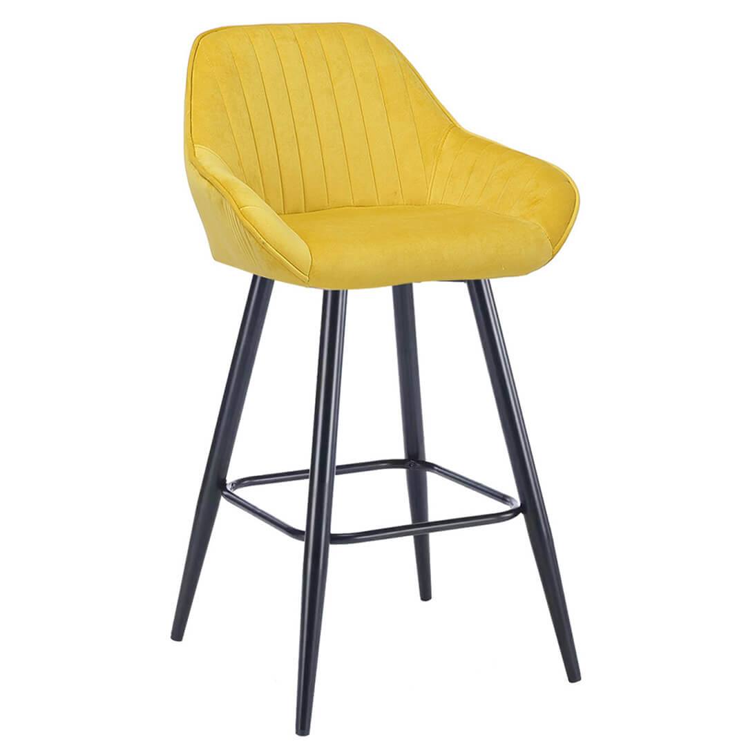 AURORA Velluto Velvet Bar Stool - Mustard