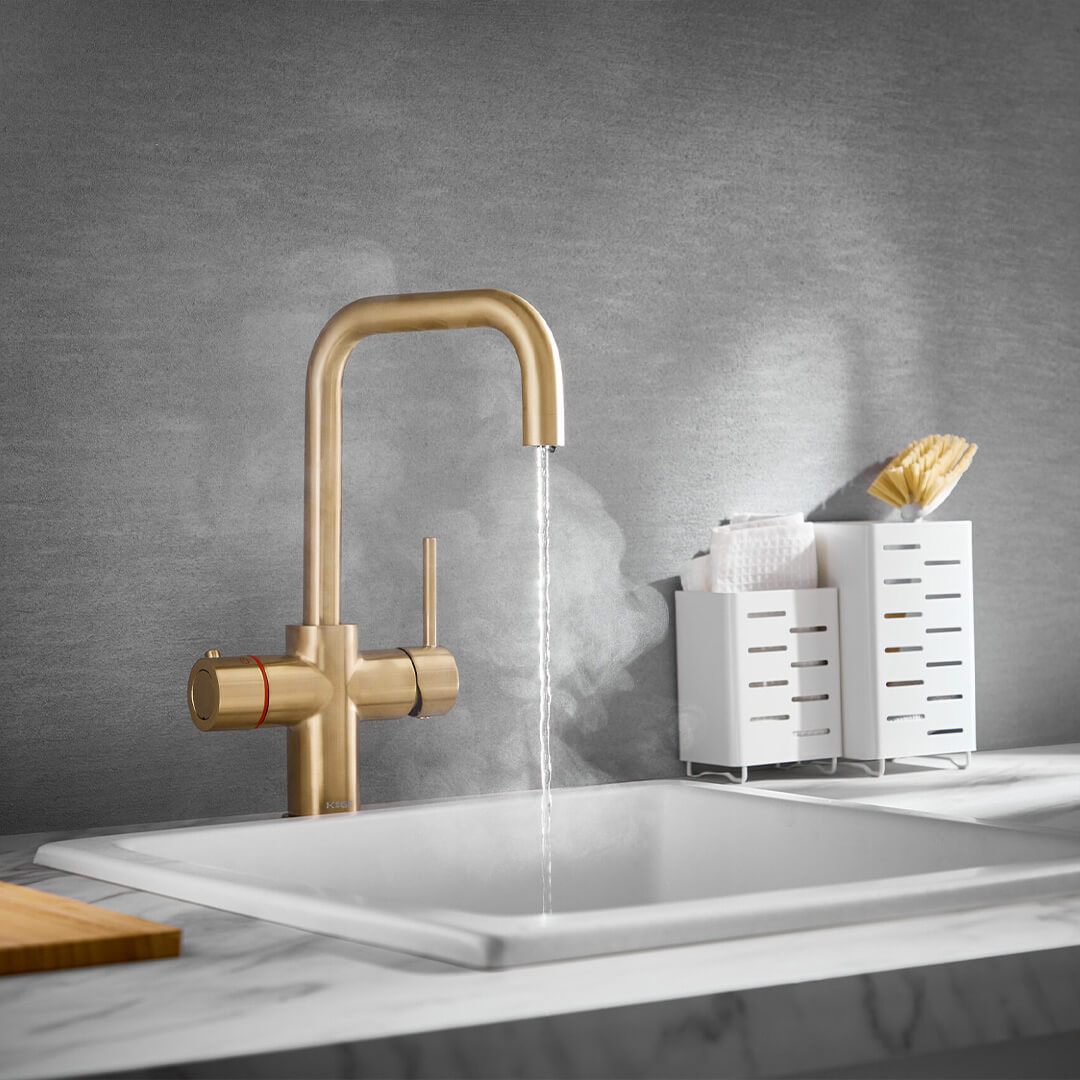 Stock - KoGE 3-in-1 Square Spout Boiling Hot Water Tap | Brushed Brass