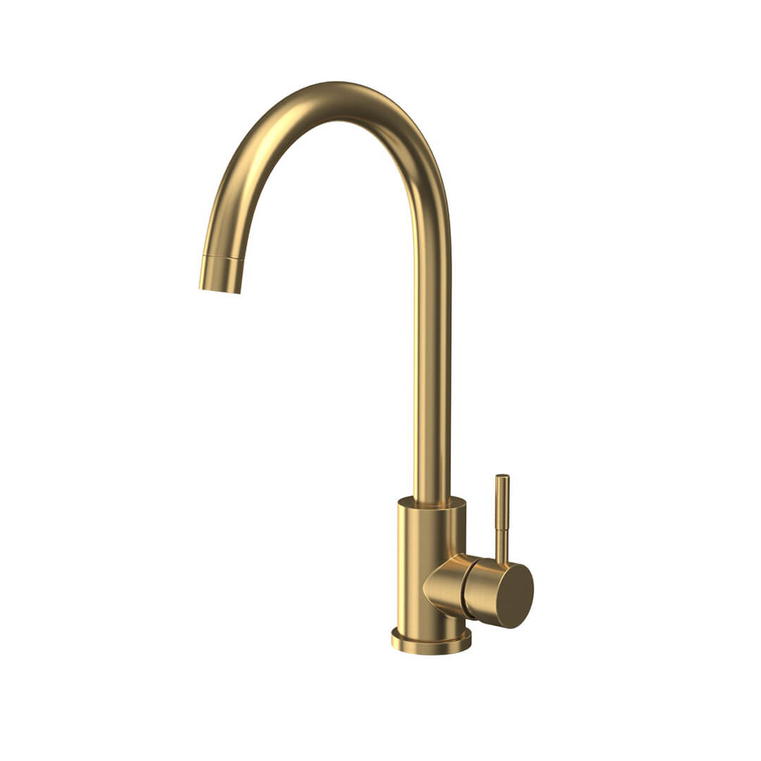 Stock - AURORA Swan Neck Mixer Tap - Brushed Brass